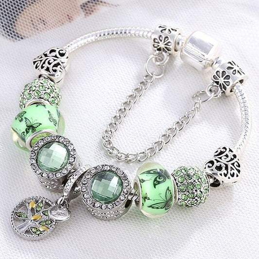 Braccialetto in argento sterling e cristallo verde