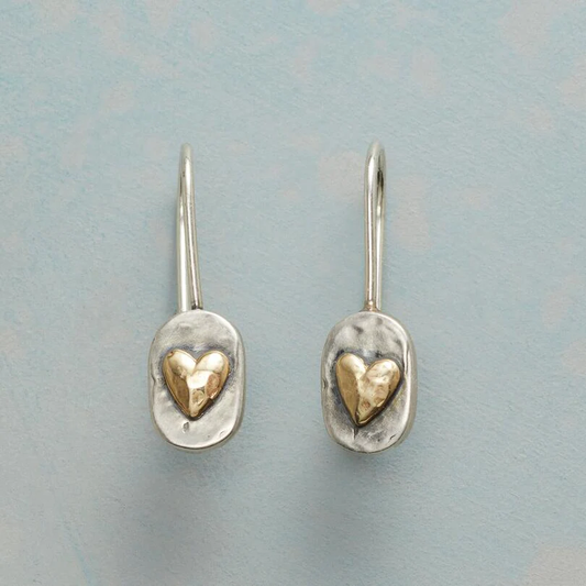 Orecchini d'argento con cuore dorato vintage